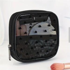 2 Chic Black Heart Mesh Makeup Pouches